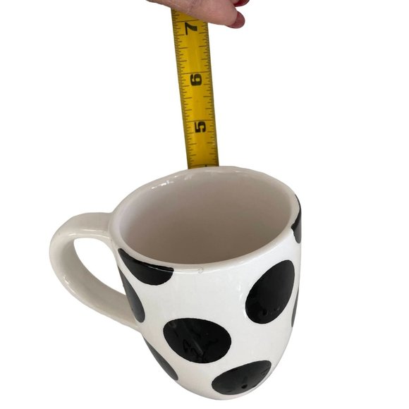 Flair Coffee Mug Cup Tea Polka Dot Deco Large White Black Spotted 14oz Size 4.5" - Picture 8 of 9